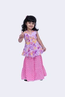 Twisha cute chiffon floral printed top & polka printed sharara-mauve & pink 1