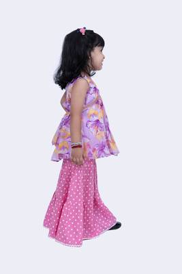 Twisha cute chiffon floral printed top & polka printed sharara-mauve & pink 2