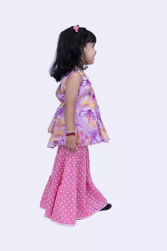 Twisha cute chiffon floral printed top & polka printed sharara-mauve & pink