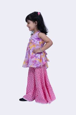Twisha cute chiffon floral printed top & polka printed sharara-mauve & pink 4