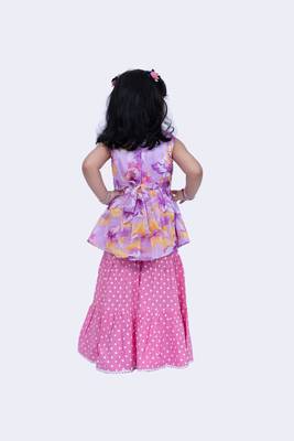 Twisha cute chiffon floral printed top & polka printed sharara-mauve & pink 5