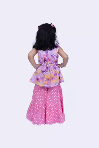 Twisha cute chiffon floral printed top & polka printed sharara-mauve & pink