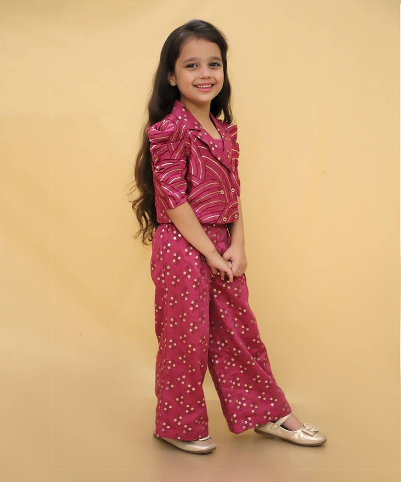 Bollywood tadka wine stylish jacket and pant with bustier set for girls