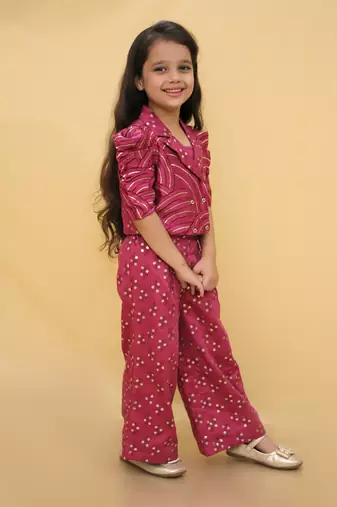 Bollywood tadka wine stylish jacket and pant with bustier set for girls