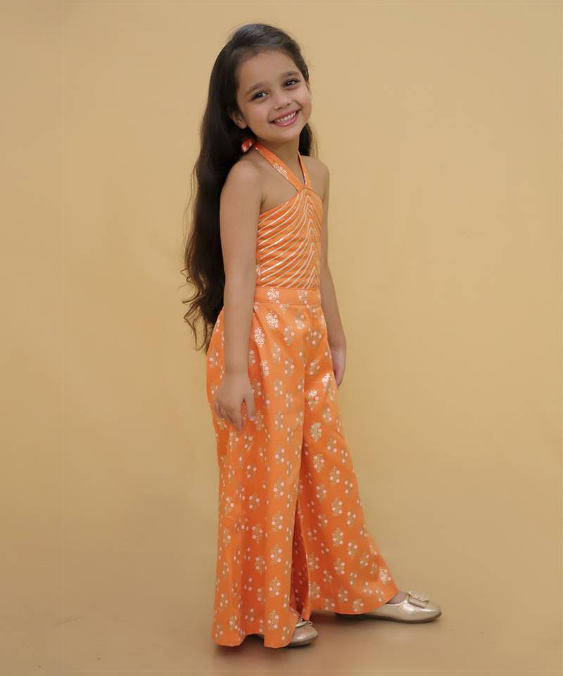 Mehfil orange stylish jumpsuit for girls