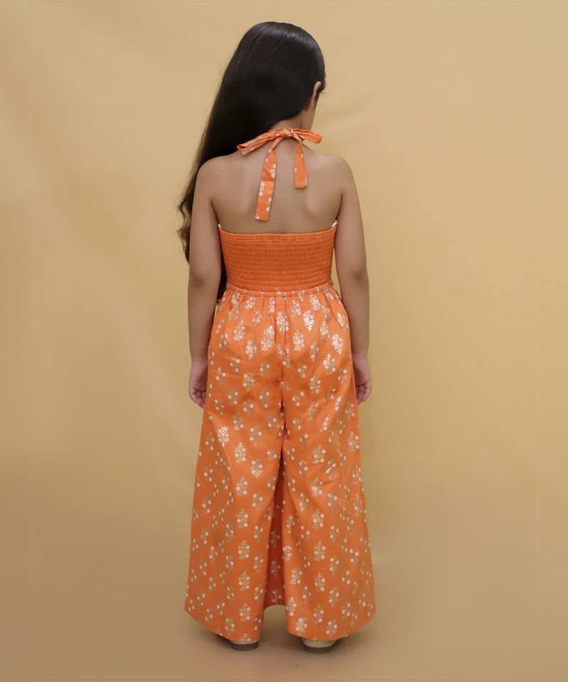 Mehfil orange stylish jumpsuit for girls
