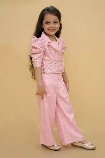 Bollywood  Pink stylish jacket and pant with bustier set for girls