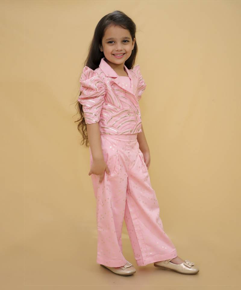 Bollywood  Pink stylish jacket and pant with bustier set for girls
