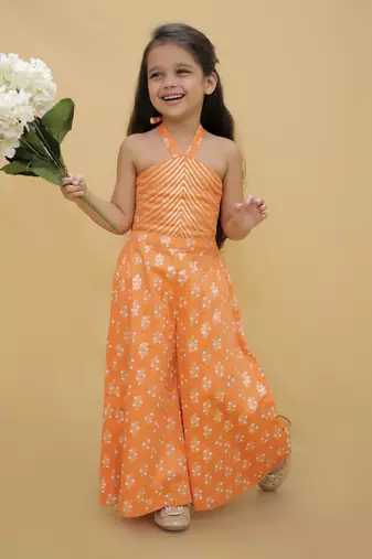 Mehfil orange stylish jumpsuit for girls