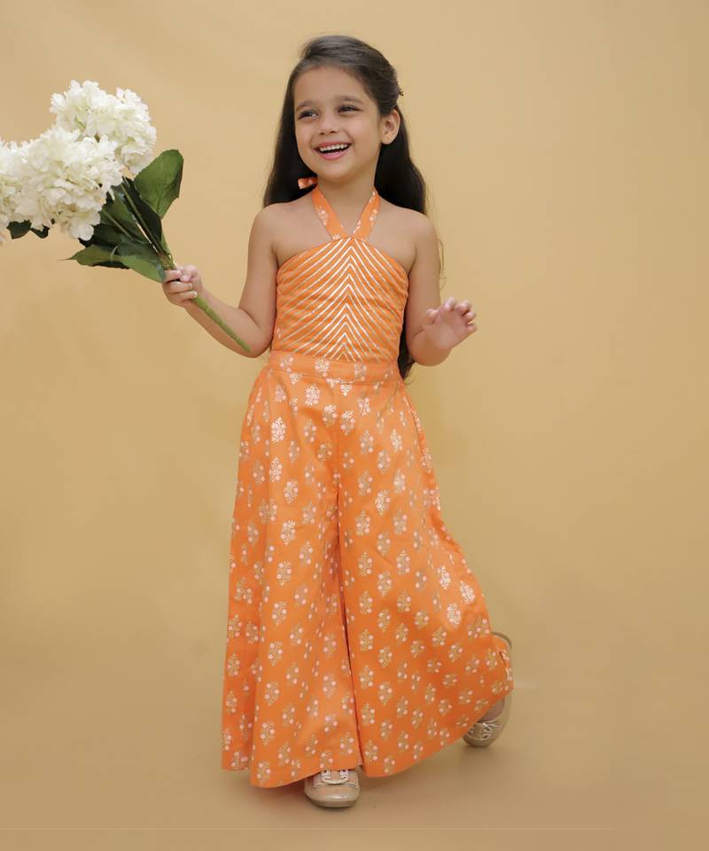Mehfil orange stylish jumpsuit for girls