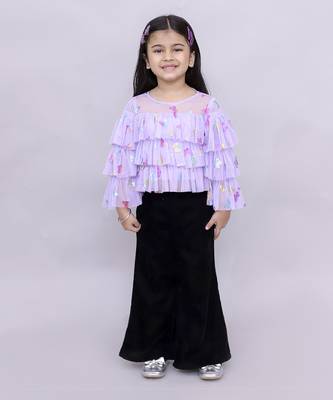 Glam up girls shimmer white butterfly print party top 1