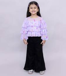 Glam up girls shimmer white butterfly print party top