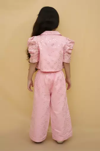 Bollywood  Pink stylish jacket and pant with bustier set for girls