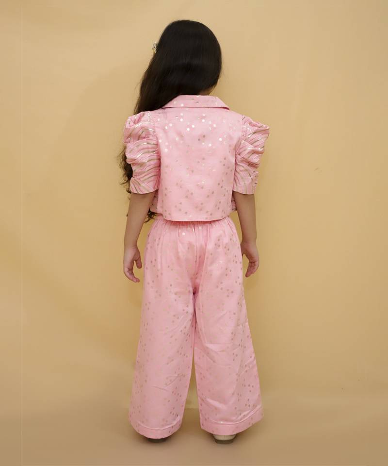 Bollywood  Pink stylish jacket and pant with bustier set for girls