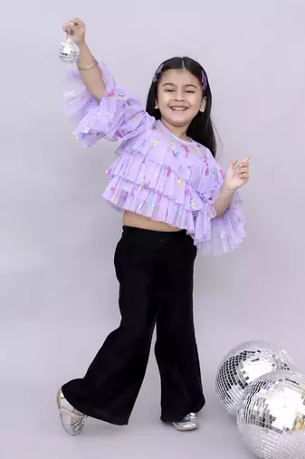Glam up girls shimmer white butterfly print party top
