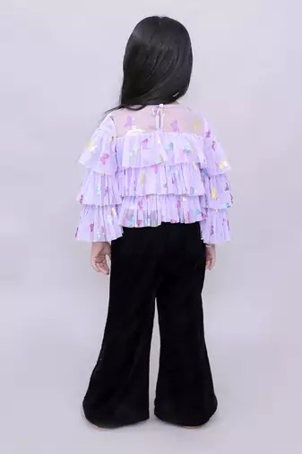 Glam up girls shimmer white butterfly print party top