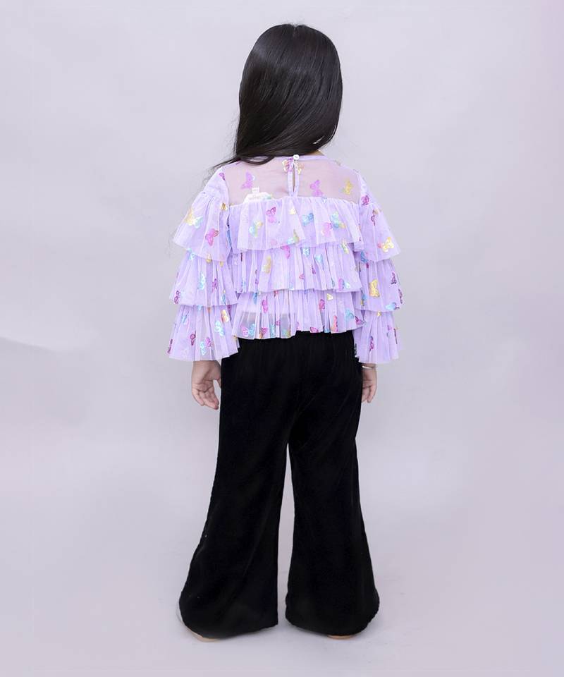 Glam up girls shimmer white butterfly print party top