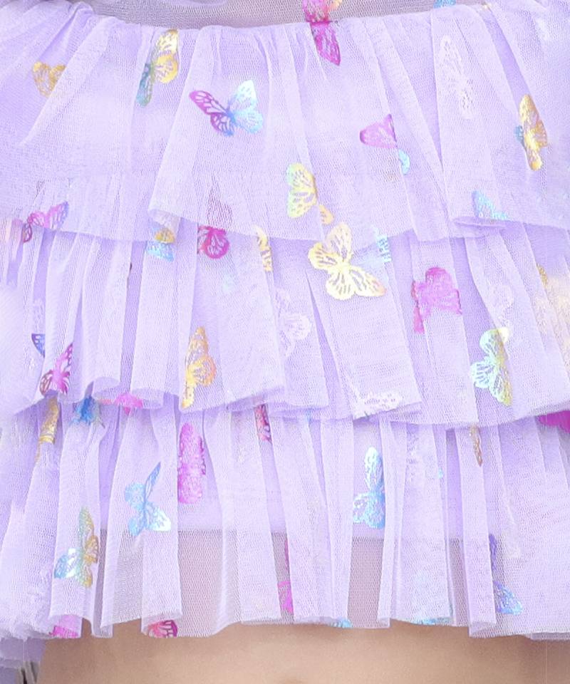 Glam up girls shimmer white butterfly print party top