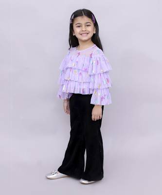 Glam up girls shimmer white butterfly print party top 5