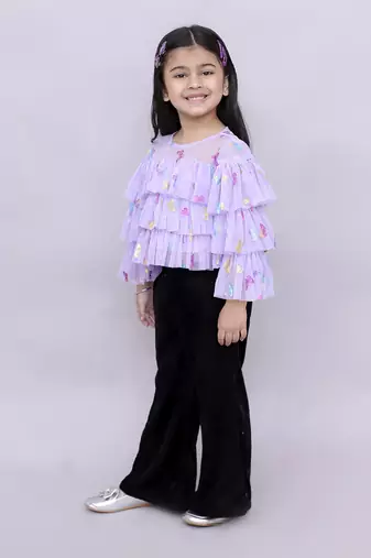 Glam up girls shimmer white butterfly print party top