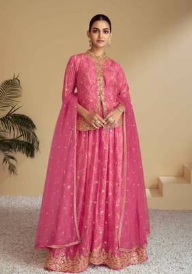 Pink chinon salwar kameez & dupatta suit set 1