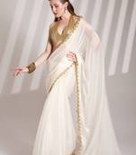 White solid fancy designer burberry organza saree