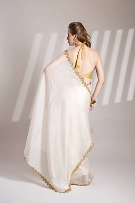White solid fancy burberry organza saree 2