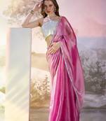 Pink solid fancy designer burberry organza saree