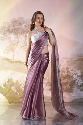 Wine solid fancy burberry organza saree 1