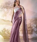 Wine solid fancy designer burberry organza saree