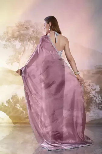Wine solid fancy burberry organza saree