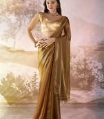Brown solid fancy designer burberry organza saree