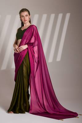 Pink solid fancy satin rangoli saree 1