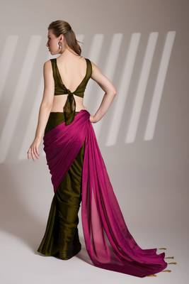 Pink solid fancy satin rangoli saree 2