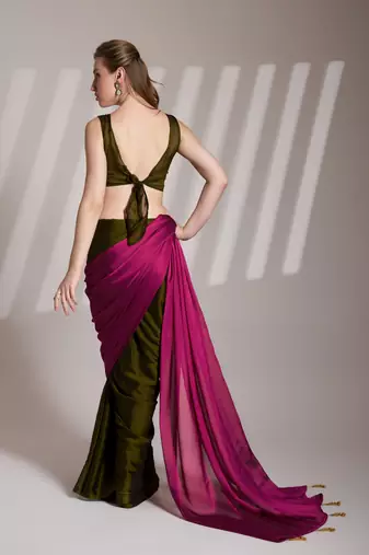 Pink solid fancy satin rangoli saree