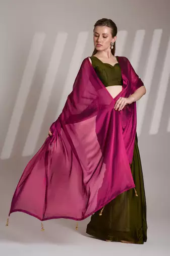 Pink solid fancy satin rangoli saree