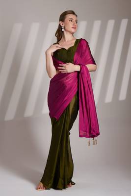 Pink solid fancy satin rangoli saree 5