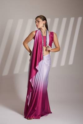Lavender solid fancy chinon saree 1