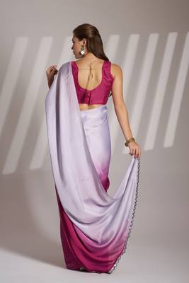 Lavender solid fancy chinon saree 2