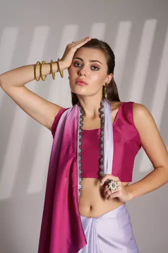 Lavender solid fancy chinon saree