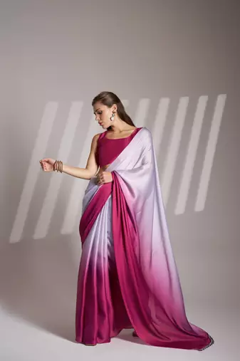Lavender solid fancy chinon saree