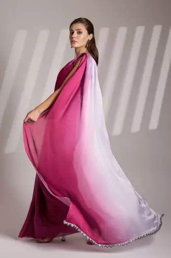 Lavender solid fancy chinon saree