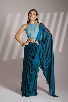 Blue solid fancy designer satin rangoli saree 1