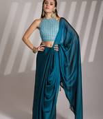 Blue solid fancy designer satin rangoli saree