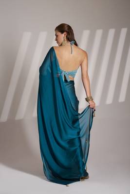 Blue solid fancy designer satin rangoli saree 2