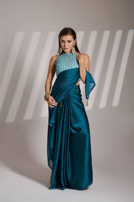 Blue solid fancy designer satin rangoli saree 4
