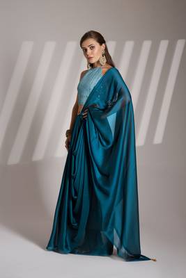 Blue solid fancy designer satin rangoli saree 5