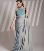 Grey solid fancy designer satin rangoli saree