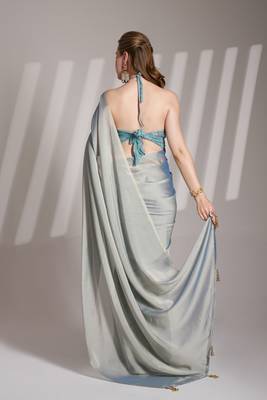 Grey solid fancy satin rangoli saree 2
