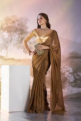 Copper solid fancy satin rangoli saree 4